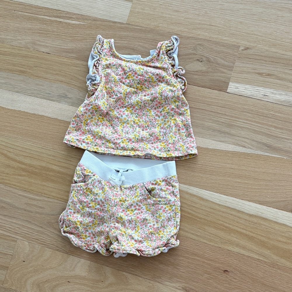 Janie and Jack Floral Ruffle Sleeve French Terry Top & Ruffle Hem Shorts